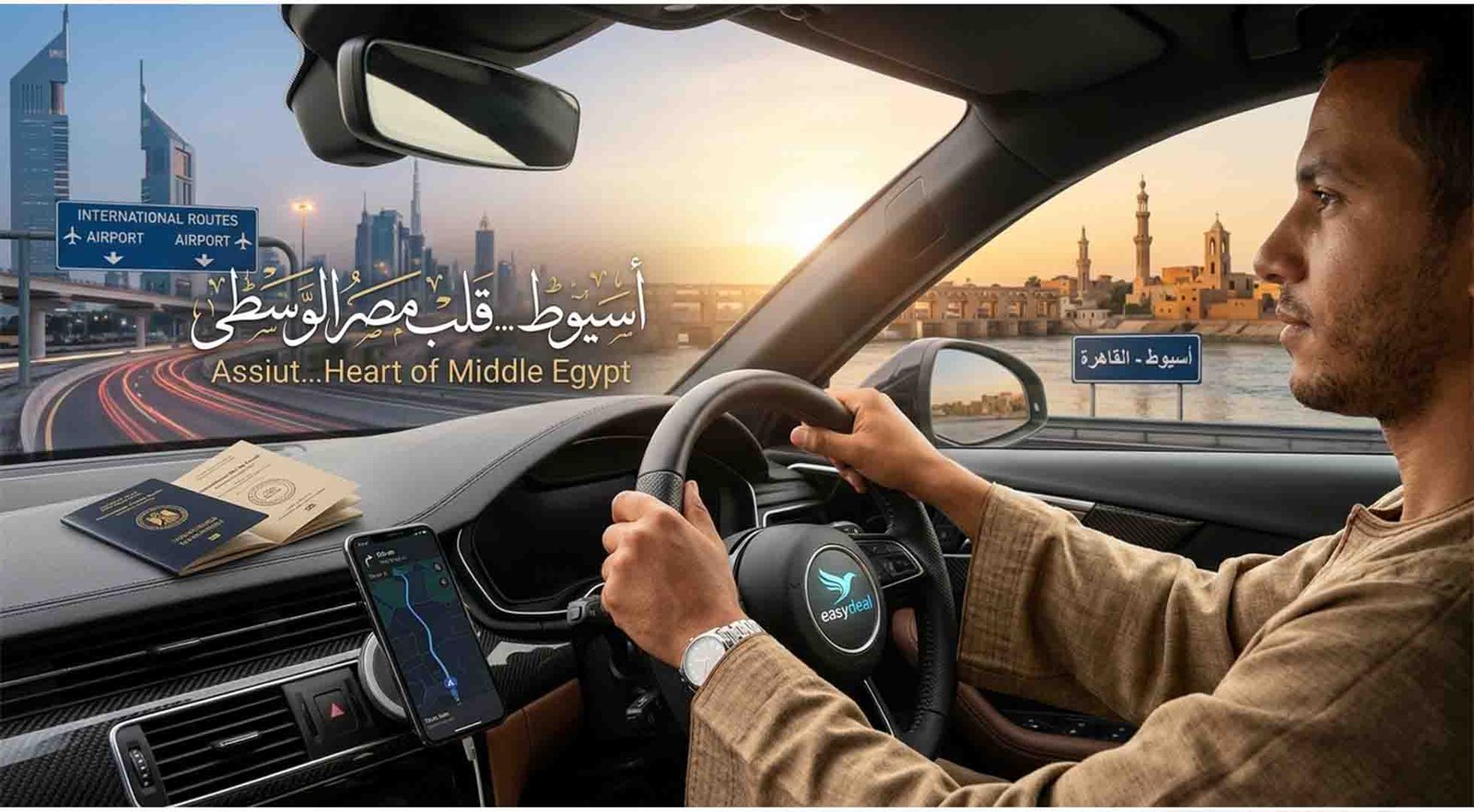 رخصه قياده دوليه في حافظه اسيوط وصوره شاب صعيدي يرتدي جلباب صعيدي فاخر و يقود الي القاهره